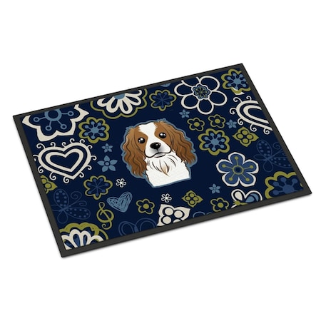 Carolines Treasures 18 x 27 in. Blue Flowers Cavalier Spaniel Indoor or Outdoor Mat BB5075MAT